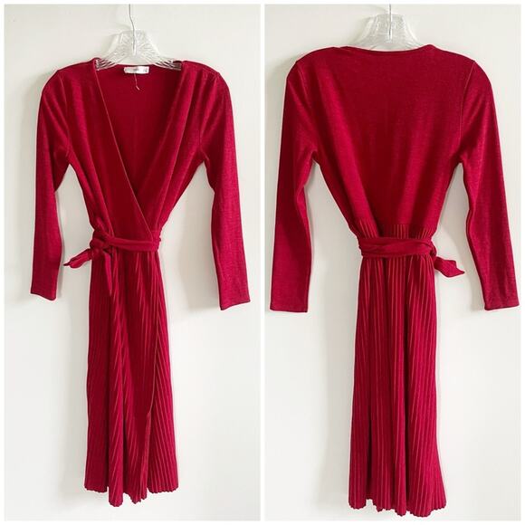 NEW Mango Deep Red Sweater Wrap Midi Dress - Picture 3 of 5